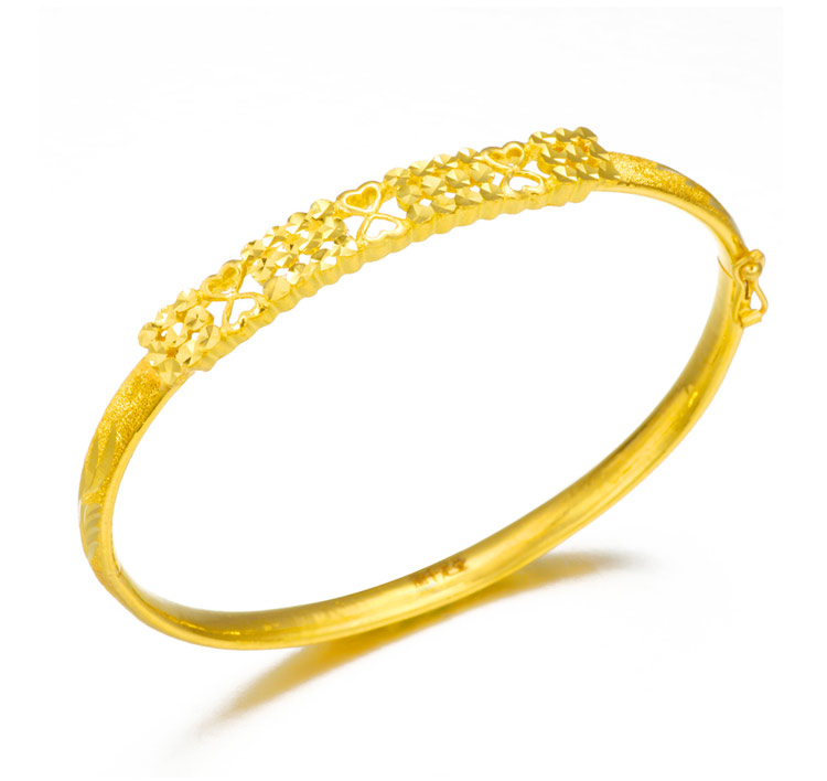 萃华金店 千足金精品手镯 三层反钻车花手镯14.70g